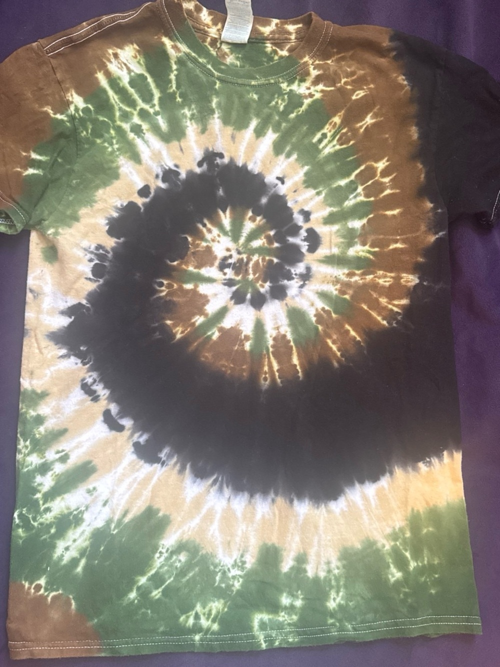 Source Unknown Spiral Tie-Dye Short Sleeve Tee in Green, Brown & Black